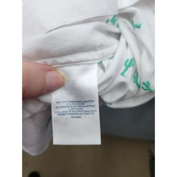 Lands End Womens Button-Down Shirt 2X White With Green Cactus Embroidery Cotton - Picture 4 of 7